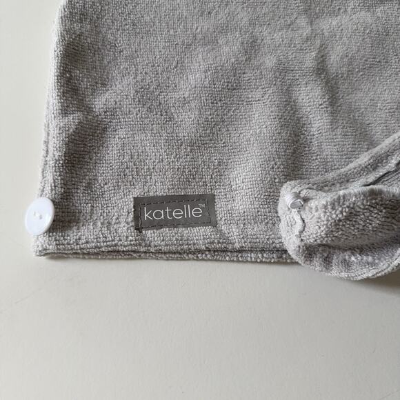 NIB Katelle Spa Hair Towel‎ Wrap Gray Microfiber Button Closure 23” x 9” - Picture 6 of 8